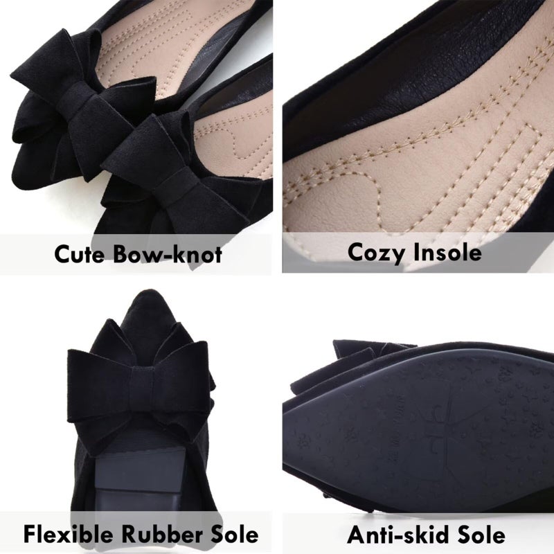 SAILING LU Bow-Knot Ballet Flats Womens Pointy Toe Flat Shoes Suede Dress Shoes Wear to Work Slip On Moccasins Black Size 9 - Image 4